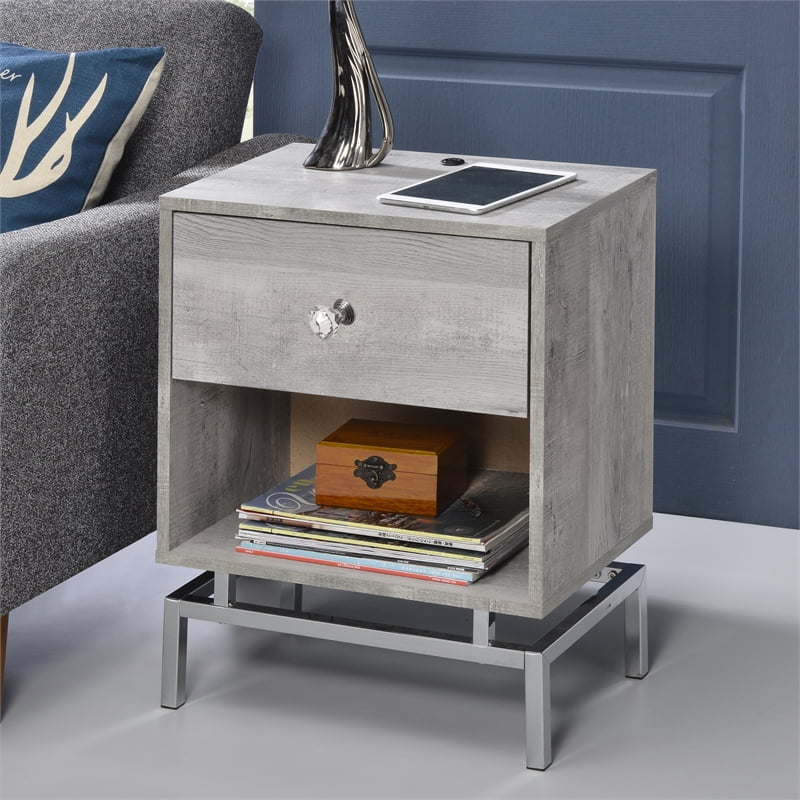 Furniture of America Lyn Contemporary Wood 1Drawer End Table in Light