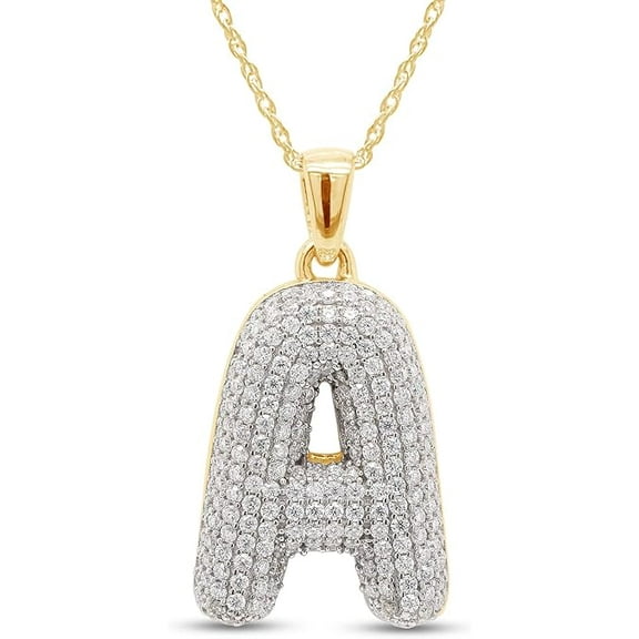 2Ct Round Lab Created Diamond Initial Bubble Letter A Pendant Chain Pendant 14k Yellow Gold Plated