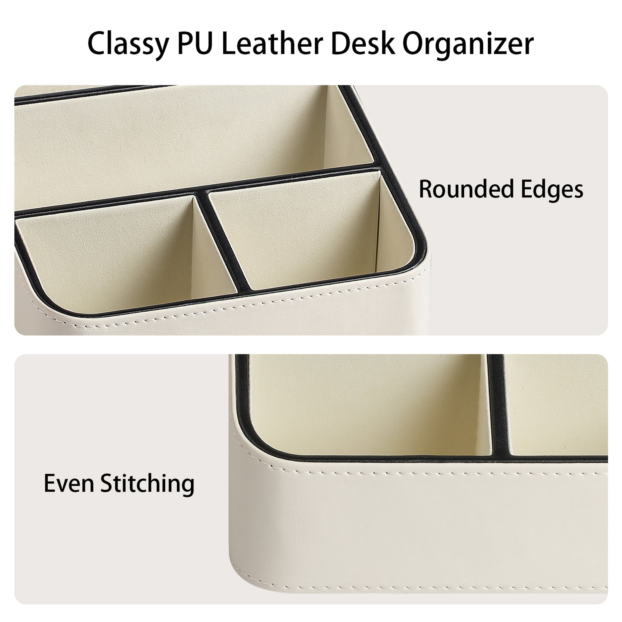 Remote Control Holder, PU Leather Small Desk Organizer Stylish Cute Desktop Organizer for Home Office Desk Accessories, Remote Caddy Bedside Nightstand Organizer for Women Men (Cream)