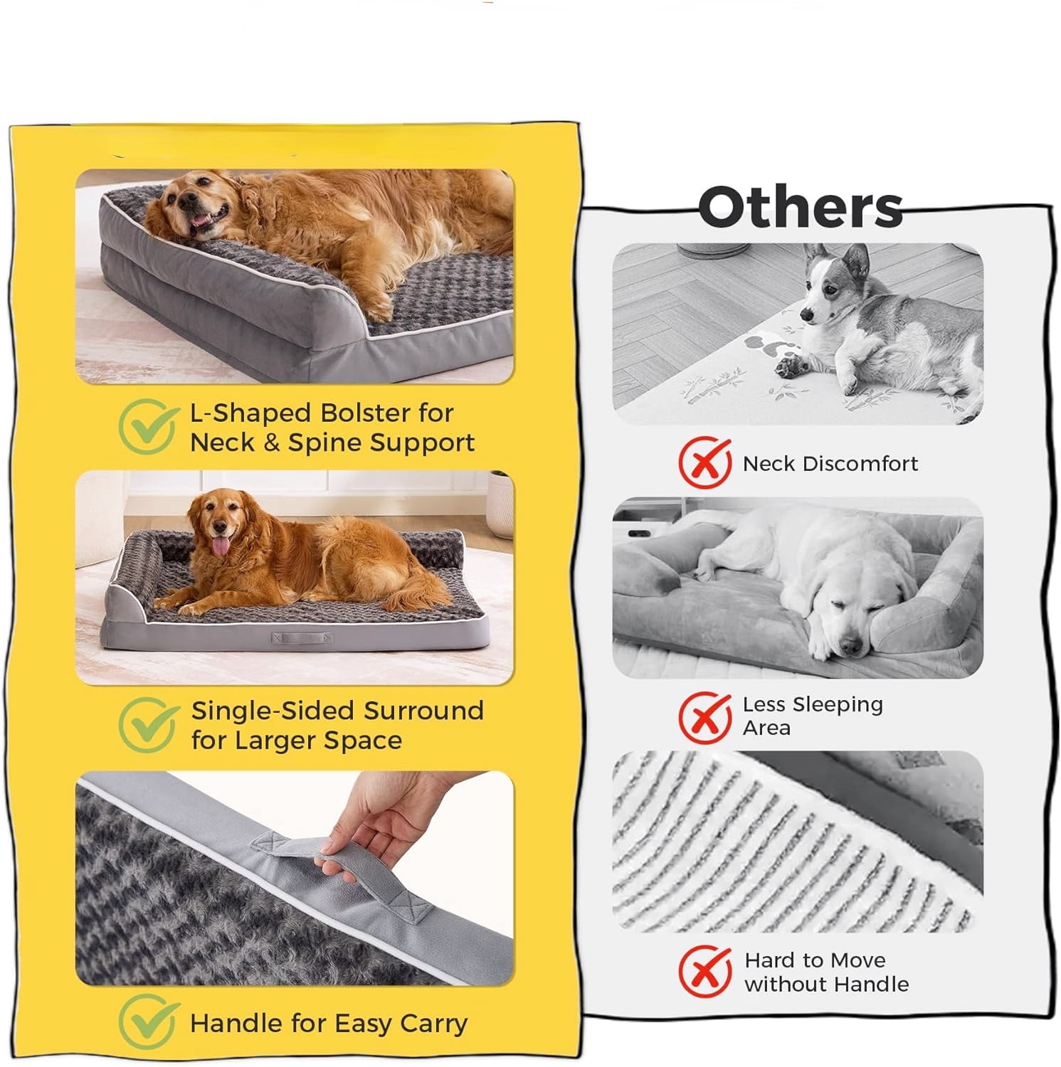 Comfortable Orthopedic Dog Bed for Large Dogs Grey 42"x30" Easy to Clean