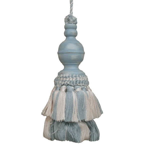 Tassel Blue Finnial Pair Carved Wooden Head Polyrayon Wood New Hand-Paint JK-399