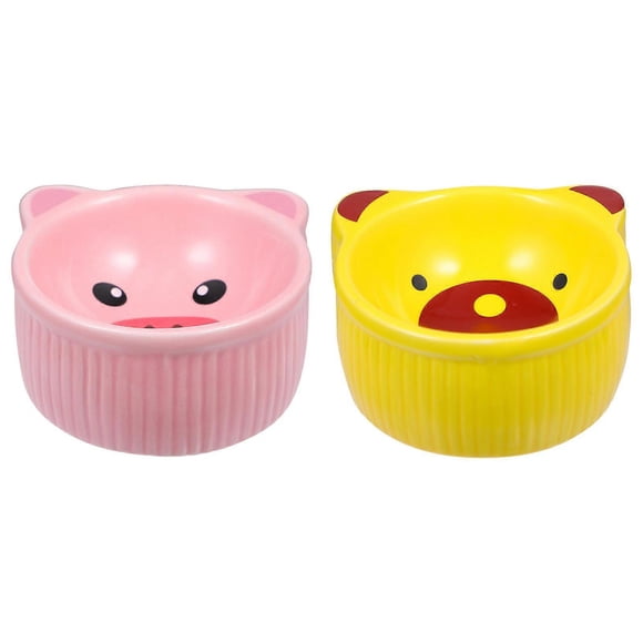 Small Pet Feeding Bowls Ceramic Cartoon Shape Safe And Convenient Eating 2Pcs