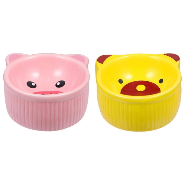 Small Pet Feeding Bowls Ceramic Cartoon Shape Safe And Convenient Eating 2Pcs