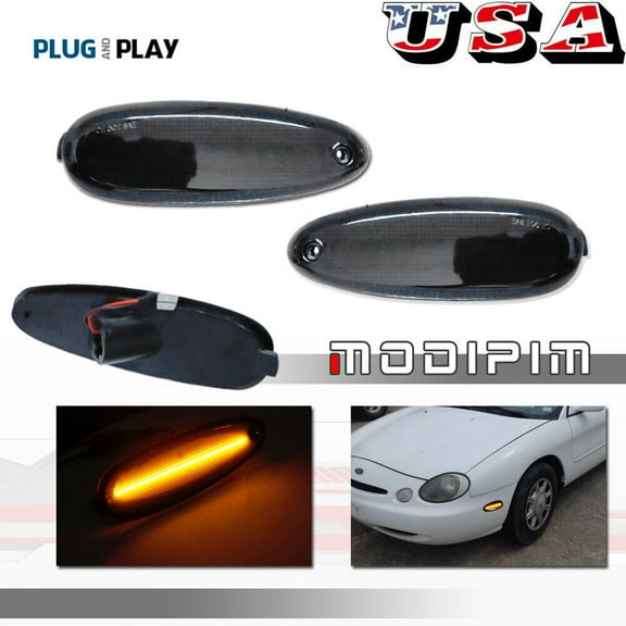 Smoke Lens Full Amber LED Front Corner Side Marker Lights for 96-99 Taurus and Sable -
