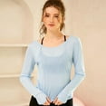 thumbnail image 3 of Huhudde Open Back Workout Cropped T-Shirt Stretchy Fabric Casual Clothing Long Sleeve Crewneck Sheer Tie Back Crop Top for Women, 3 of 20