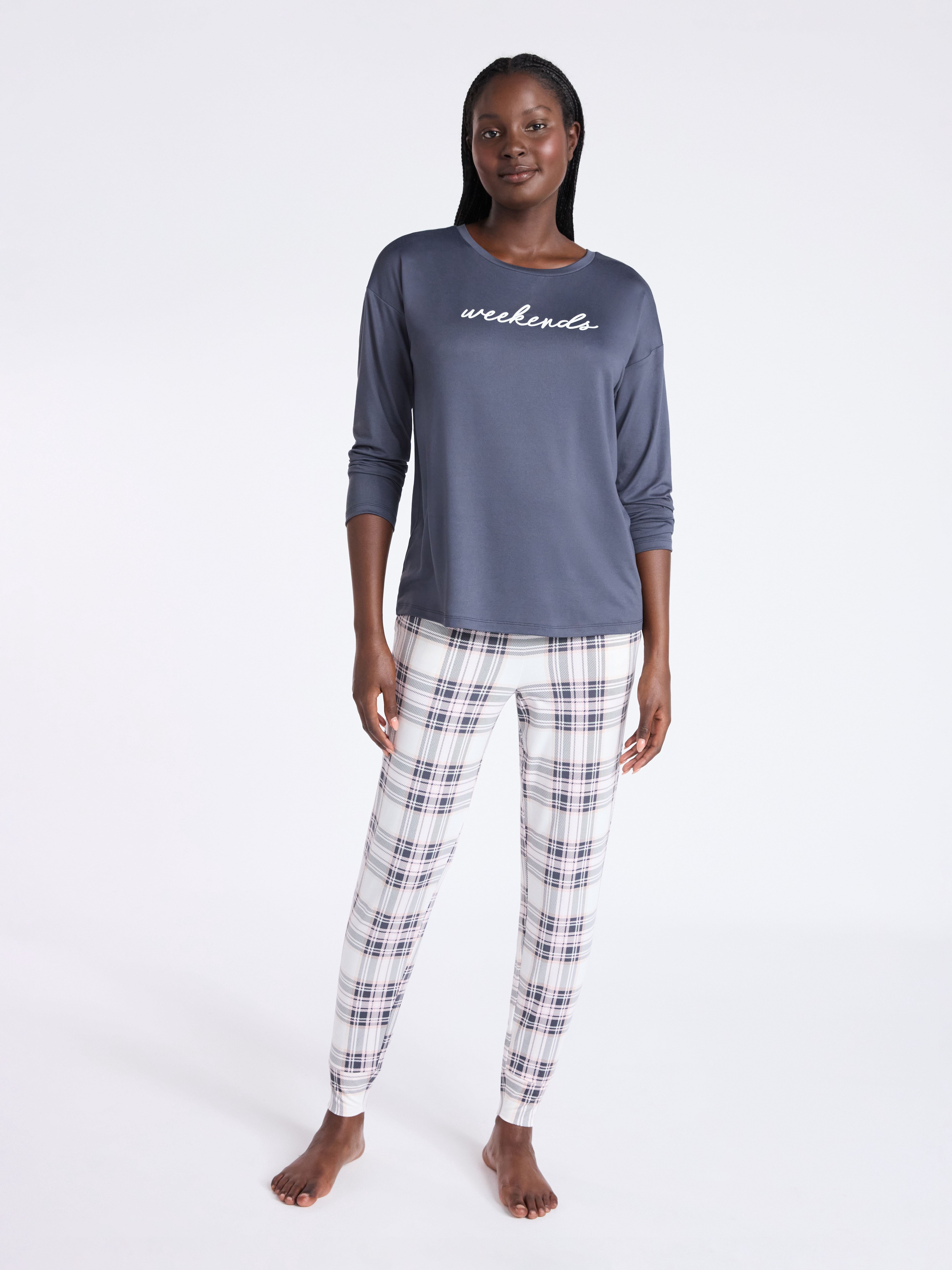 Joyspun Women's Dreamy Soft Collection Long Sleeve Sleep Top and Joggers Pajamas Set, 2-Piece, Sizes XS-3X