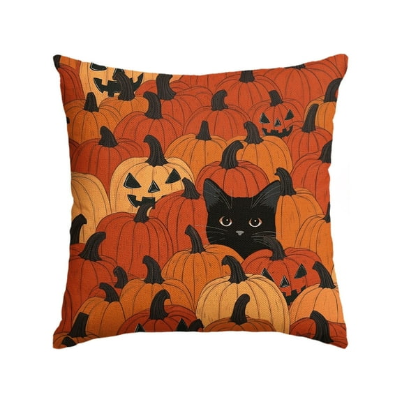 Sm:)e Black Cat Jack-O'-Lantern Halloween Throw Pillow Cover 18x18 Inch