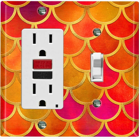 Metal Light Switch Plate Outlet Cover Mermaid Orange MER013