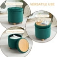 thumbnail image 4 of Round Velvet Storage Ottoman with Reversible Tray Lid, Tufted Upholstered Footrest Stool with Wooden Legs, 4 of 6