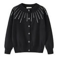 thumbnail image 1 of Girls' Rhinestone Knit Cardigan Round Neck Cotton Sweater Jacket, 1 of 17