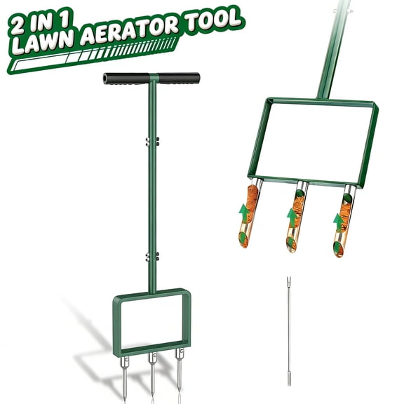 Risop 38" Lawn Aerator, 2 in1 6 Corer Plug Aerator with Soft Rubber Grip, Manual Grass Aerator for Loosening Soil and Improving Lawn Health
