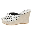 thumbnail image 5 of Rokment Bow Polka Dot Platform Wedge Dress Slip on Sandals for Women Bride Wedding Vintage Casual Leather Espadrilles Extra Chunky High Heels Slides Dressy Slippers Summer White Size 6, 5 of 6