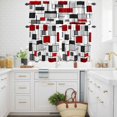 thumbnail image 3 of Space Design Sense Kitchen Curtains Valances and Tiers Set of 3 Black Red Line Suqare Abstract Stitching Tier Curtains and Valance with Rod Pocket for Small Windows, 27.5"x24", 3 of 9
