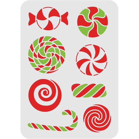 Christmas Candy Stencils 11.7x8.3 inch Candy Cane Stencil Plastic Candy Stencils Reusable Whirlpool Candy Stencil DIY Christmas Home Decor Stencils for Painting on Wood Floor Wall diy