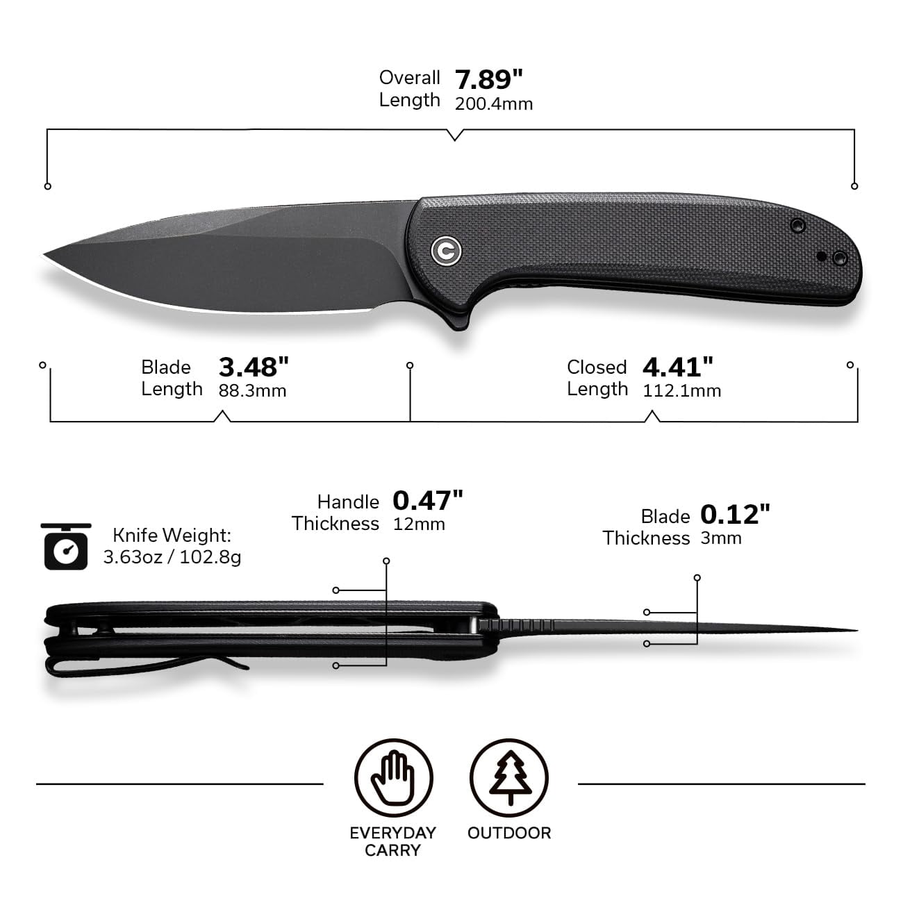 CIVIVI Primitrox Folding Knife Flipper Pocket Knife with 3.48" Nitro-V Blade G10 Handle for Everyday Carry C23005A-2