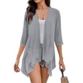 thumbnail image 6 of LEKODE Lightweight Cardigans for Women Open Front Cardigan Summer Sweaters Chiffon Cover Up Light See Through Going Out Tops Women's Casual Lightweight Duster Light Weight Cardigan Women Pink XL, 6 of 6