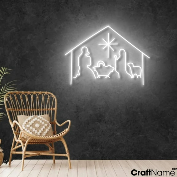 Craftnamesign Nativity Jesus Neon Light Sign Wall Art For Christmas Night Decoration