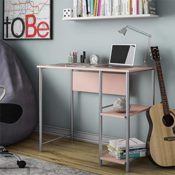 Mainstays Basic Metal Student Computer Desk, Light Pink