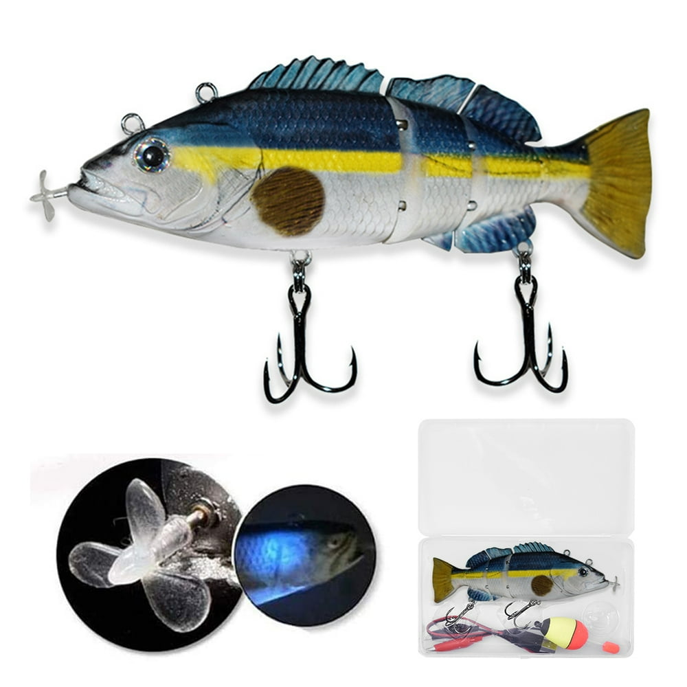 Electric Fishing Lure with LED Lamp 4segment Swimbait USB Rechargeable