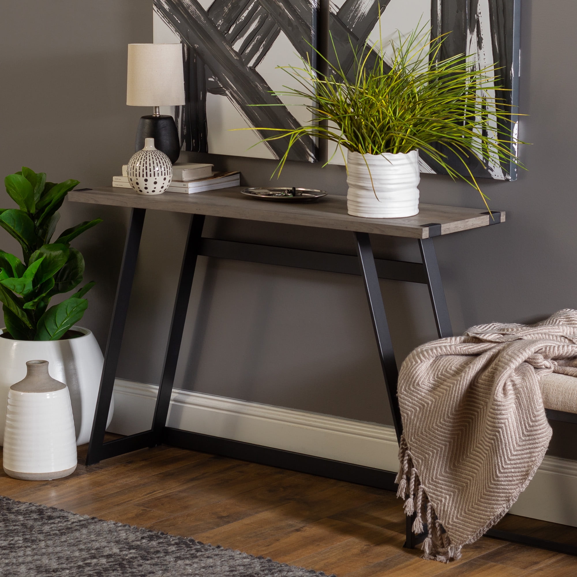 Manor Park Rustic Wood and Metal Entryway Table, Grey Wash