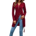 thumbnail image 4 of Women's Sexy Zip Up V Neck Long Sleeve Side Split Asymmetrical Hem Longline Tunic Blouse Top, 4 of 15