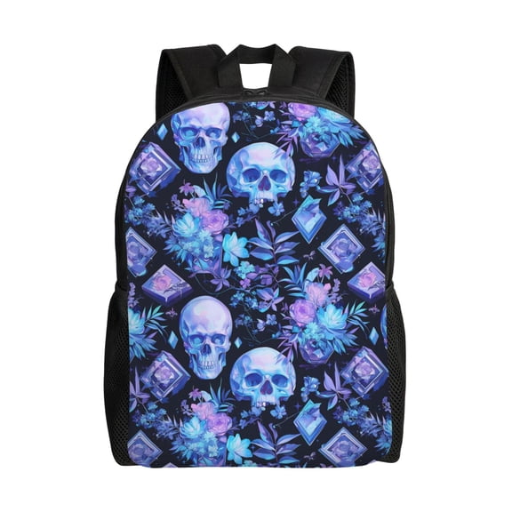Fuzoiu Skull blue crystal flower Print Laptop Backpack,Work Business Backpacks, Large Capacity Nurse Bag College Bookbag for School, Waterproof Casual Daypack for Travel