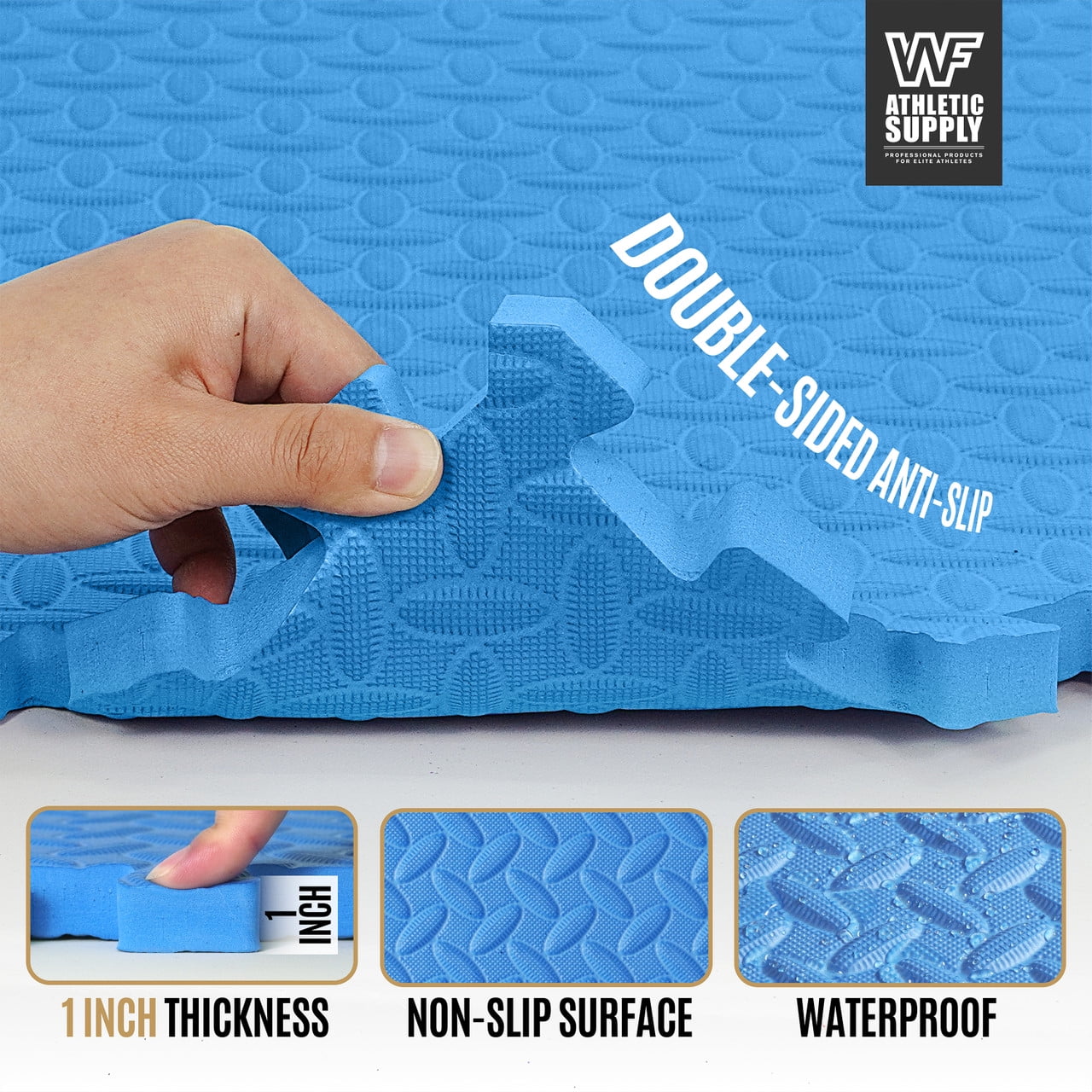 WF Athletic Supply 96 SQ.FT Diamond Pattern 1-Inch Thickness Interlocking Exercise Foam Mats, Extra Thick Eva Foam Flooring Tiles, Gym Fitness Equipment Mat, Home Protective Flooring Cushion, Blue