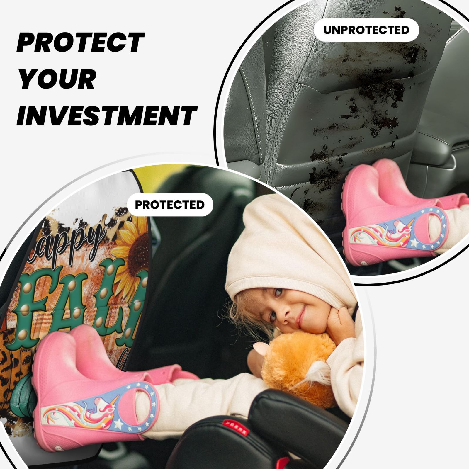 Xecao Happy Fall Y'All Pattern Car Seat Back Protector 2 Pack Large Capacity Pocket, Kick Mats Back Seat Protector