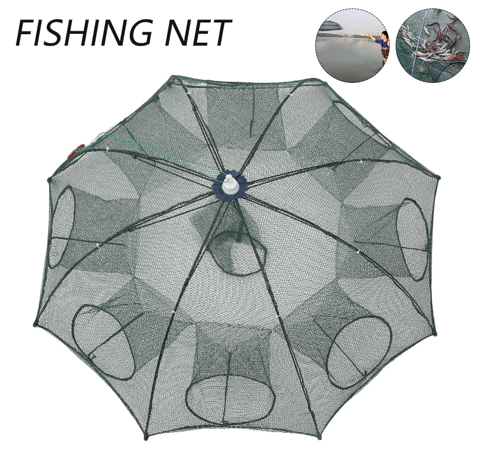 6/8Holes Fishing Net Shrimp Cage Foldable Crab Fish Crayfish Prawn Trap Pot LY