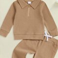 thumbnail image 4 of HFHAPW Toddler Boy Clothes Fall Outfits Knit Collared Pullover Sweatshirt Pants Winter Clothing 0 6 12 18 Months 2T 3T 4T 5T 6T 7T 8T 9T(Khaki,2-3 Y), 4 of 4