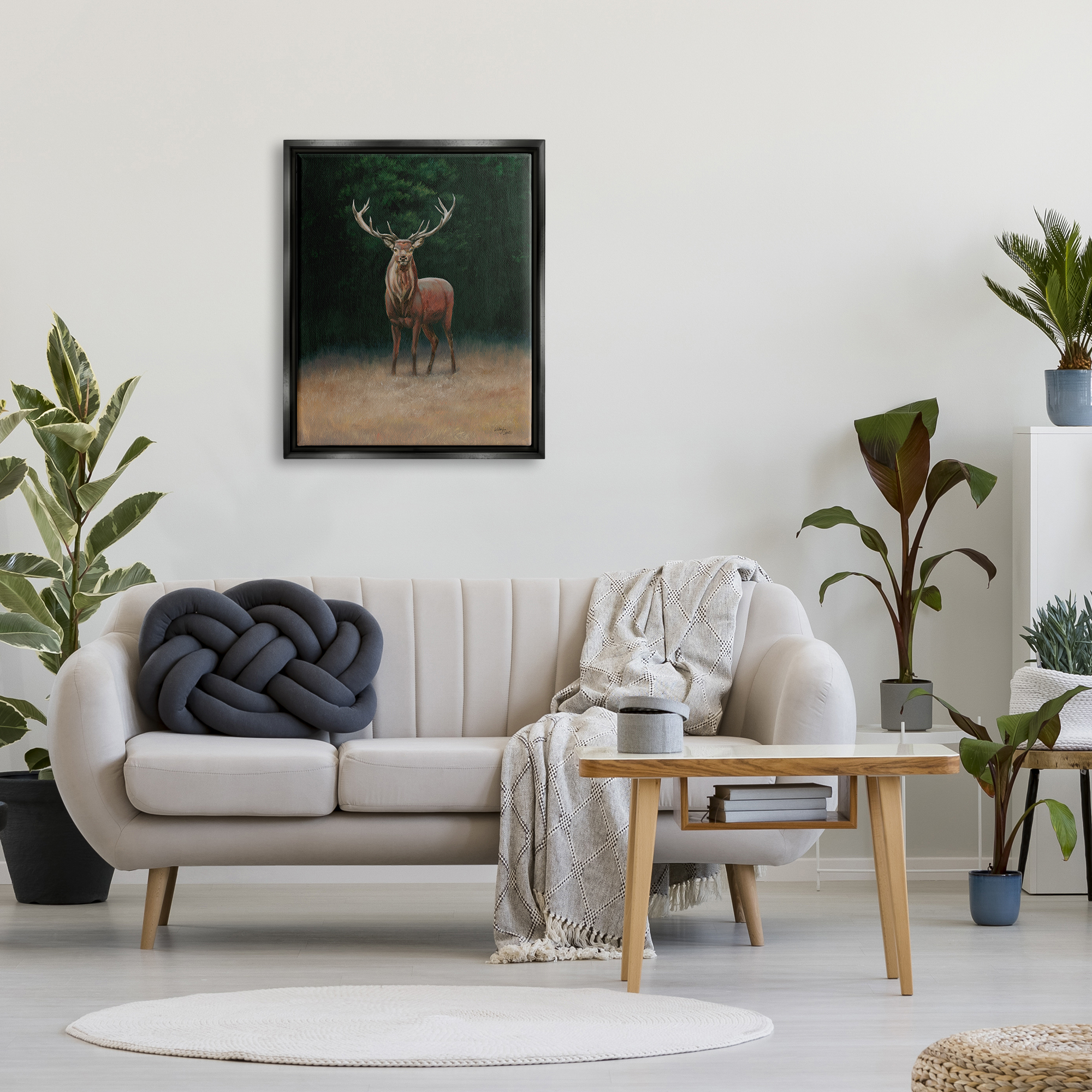Stupell Industries Deer in Forest Clearing Animals & Insects Painting Black Floater Framed Art Print Wall Art, 25 x 31