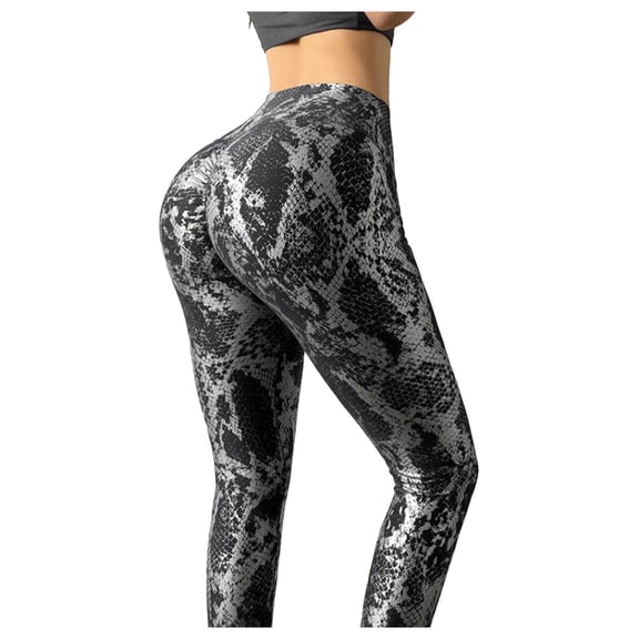 XIAONU Womens High Waist Leggings Snakeskin Print Full Length Tights Stretchy Athletic Workout Pants Black