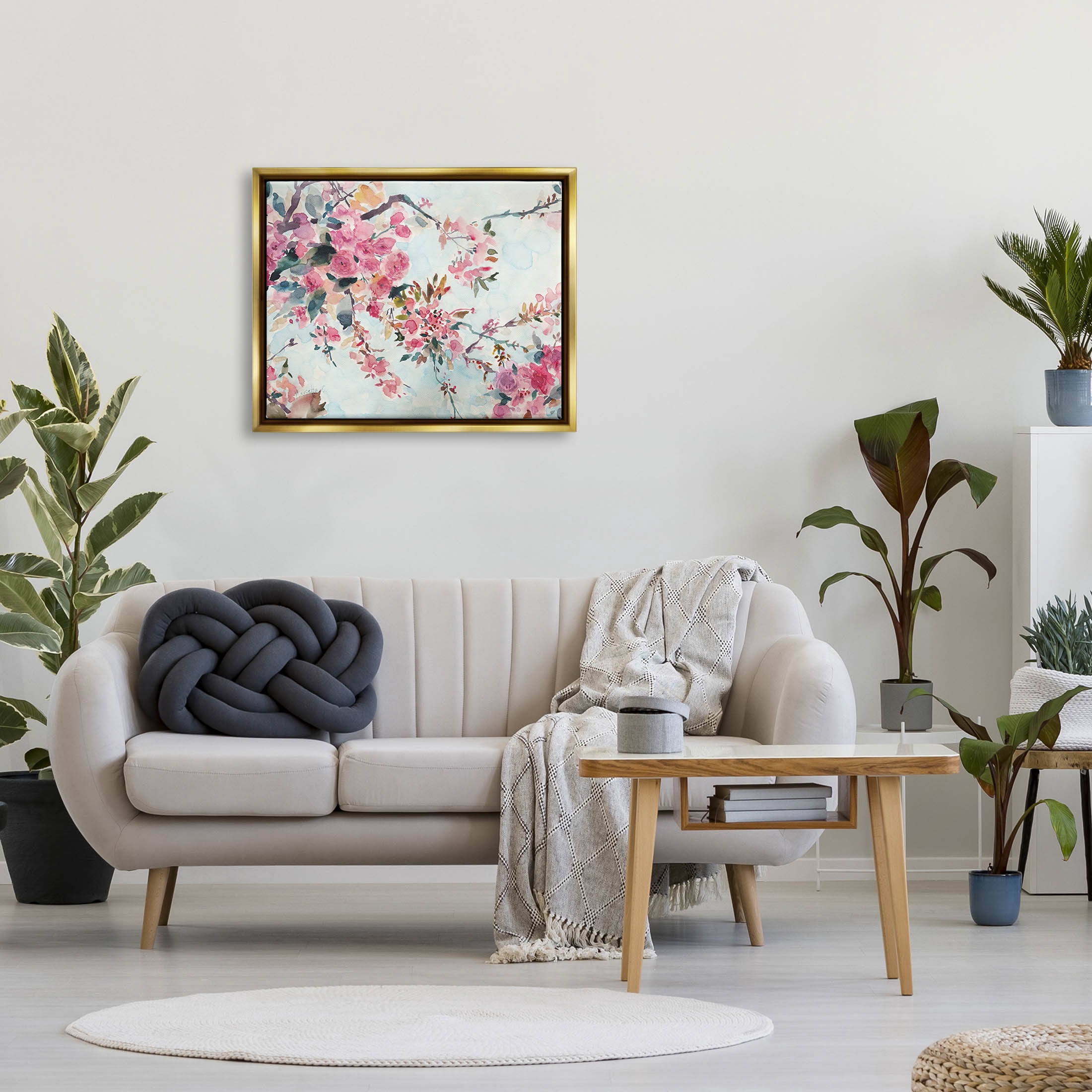 Budding Cherry Blossoms Nature Botanical & Floral Graphic Art Metallic Gold Framed Art Print Wall Art