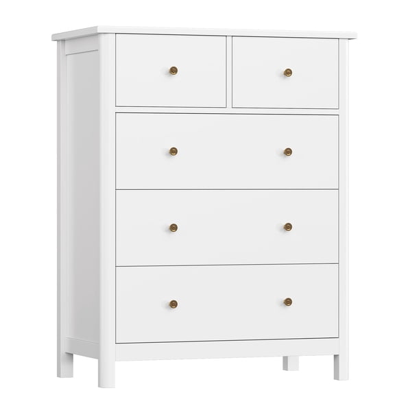 White Dresser With 5 Drawers, Wood Chest Of Drawers, Modern Storage Cabinet, Vertical Dresser For Bedroom Living Room Hallway, Space Saving Storage Drawer Tower, Modern White