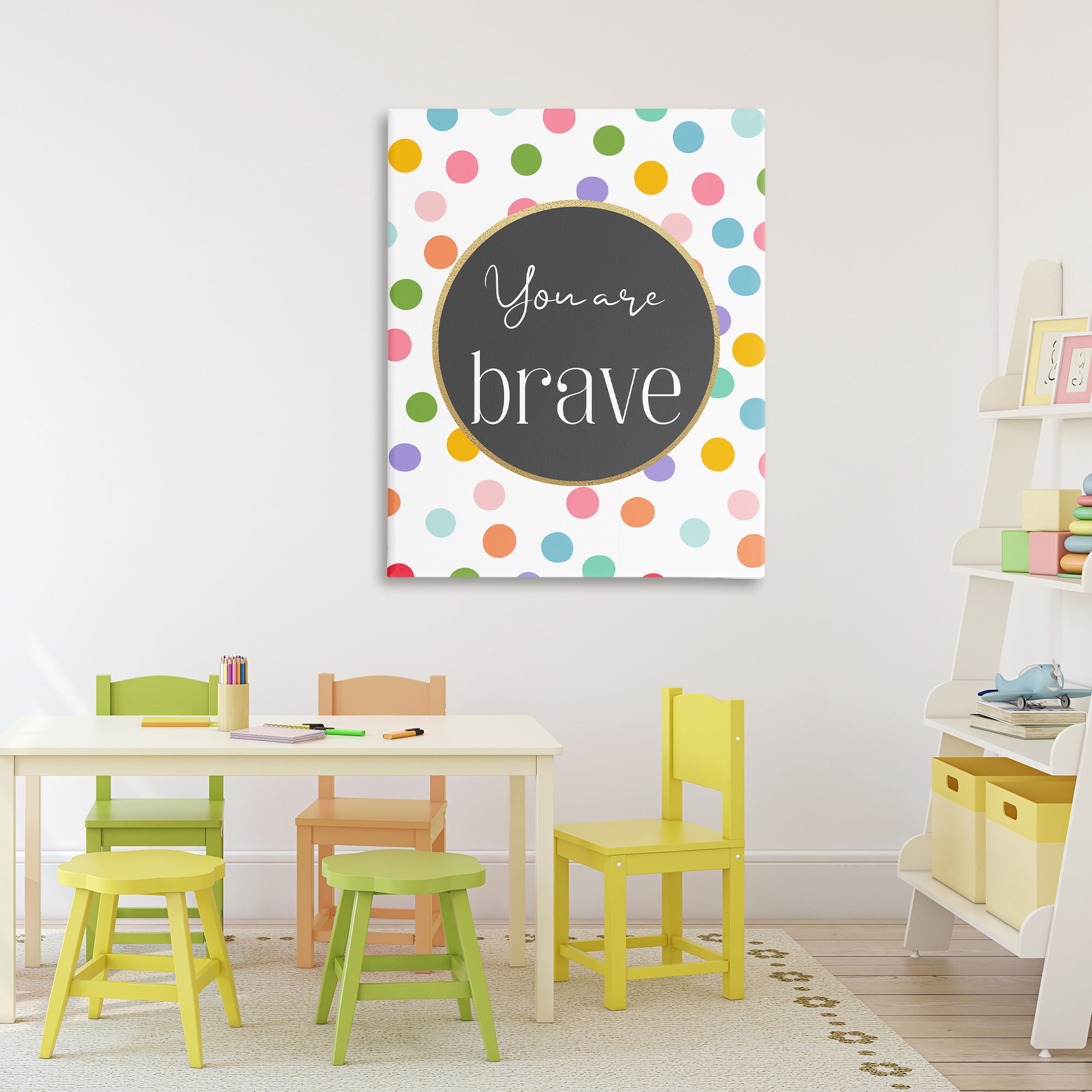 Stupell Industries You Are Brave Polka Dots Canvas Wall Art, design by Christine Simpson Art