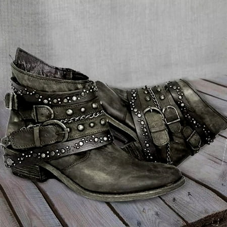 

YOTAMI Women s Boots Fashion 2022 Women s Boots Girls Short Bootie Cowboy Motorcycle Leather Shoes Ankle Boots Army Green