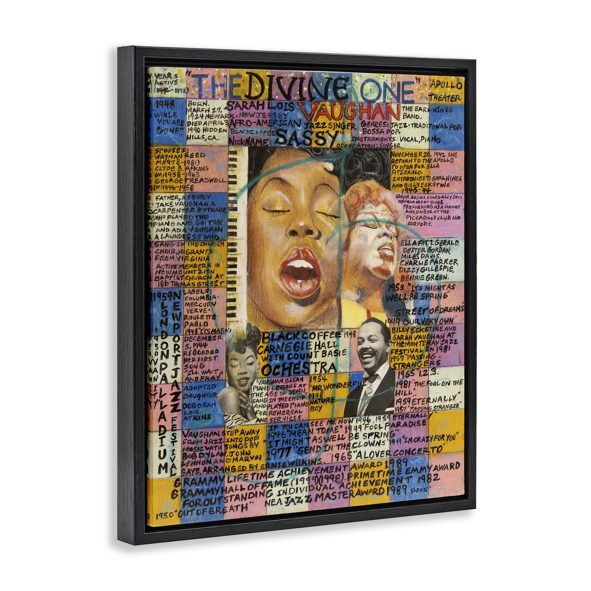 Stupell Industries Sarah Lois Vaughan Collage People Drawing Black Floater Framed Canvas Art Print Wall Art, 25 x 31