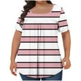 thumbnail image 2 of Plus Size Short Sleeve Tops Womens 1X-5X Square Neck Striped Summer Loose Tunic Tee Shirts with Pleats (5XL, Pink), 2 of 5