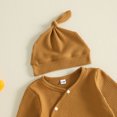 thumbnail image 3 of Cjfdfy Newborn Baby Boy Girl Footed Romper Outfit Solid Color Ribbed Long Sleeve Side Snaps Jumpsuit With Hat Infant Cute Coming Home Fall Winter Outfit 0-6 Months, 3 of 6