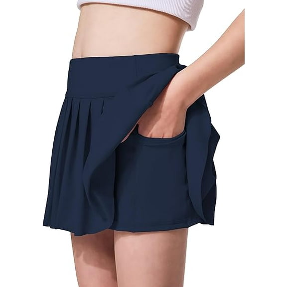 Grblisyd Girls Tennis Skirt Stretchy Waist Golf Skorts with Pocket Tennis Skirts with Liner 2 In 1 Girls Butterfly Shorts Size 10-12 Girls Fashion Dark Blue 14-15 Years