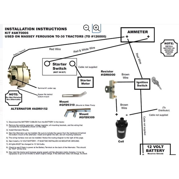 New 12V 63 Amp Alternator Conversion Kit Fits Massey Ferguson To30 1950S 1100043