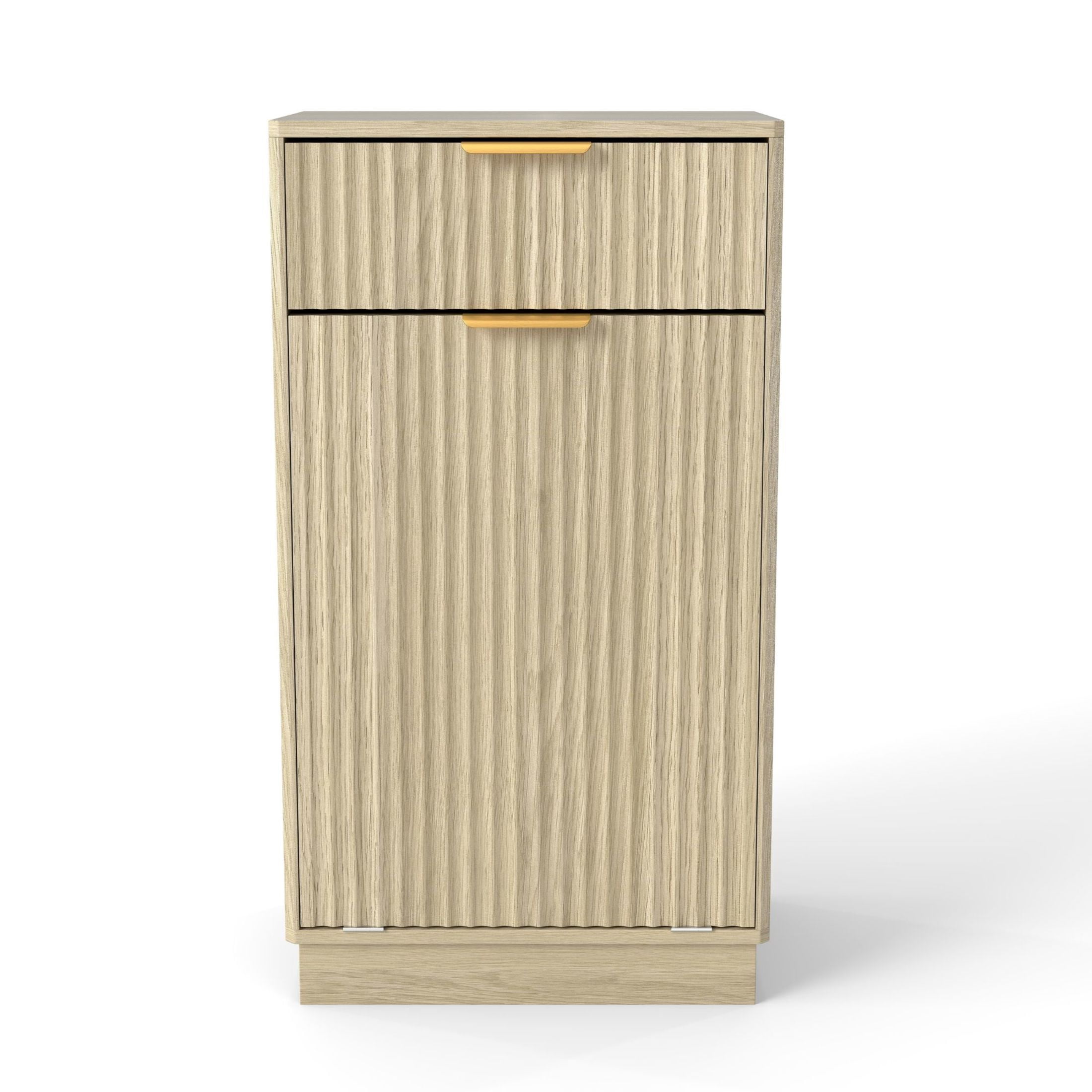 Noble House Great 10-Gallon Tilt-Out Trash Can Cabinet, Woodgrain Hidden Bin with Drawer for Kitchen, Bathroom, Oak
