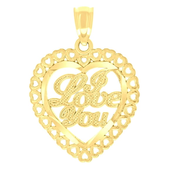 14k Yellow Gold Womens I Love You Heart Charm Pendant for Women