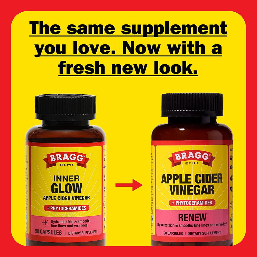 Bragg Renew Apple Cider Vinegar Capsules with Phytoceramides, 90 Ea..