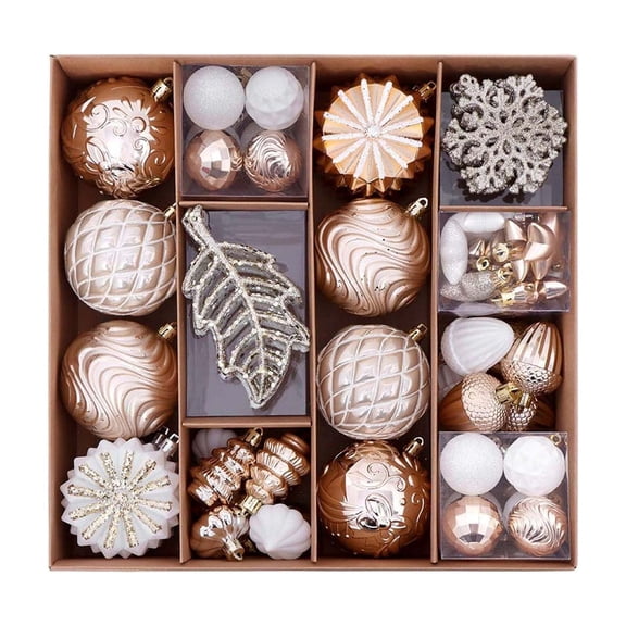 2026 Christmas Indoor Home Decor 62PCS Champagne Gold Christmas Ball Ornaments Set Shatterproof Xmas Tree Decorations Baubles With Snowflake Leaf Cones