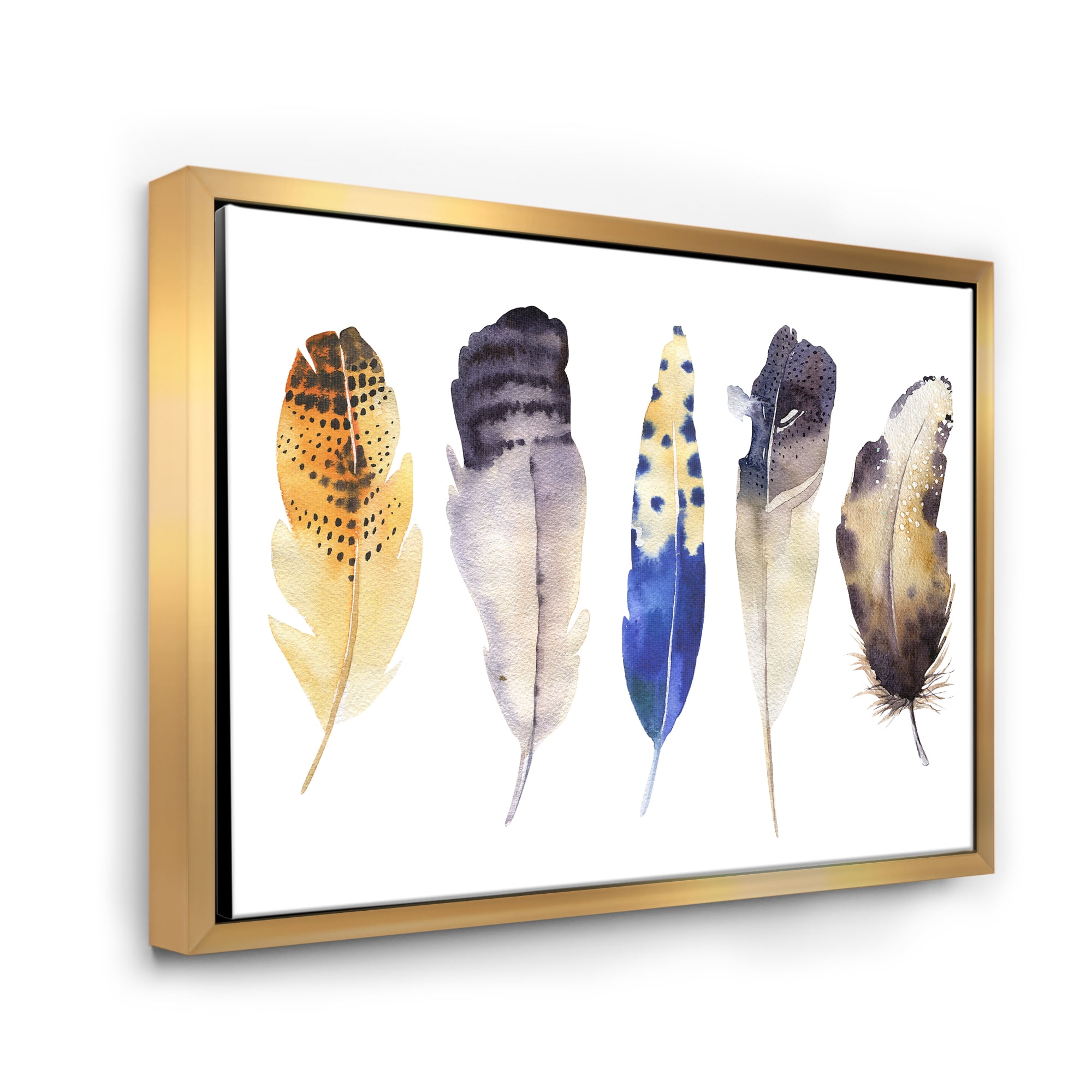 Colourful Boho Art Feather Set I 32 in x 16 in Framed Painting Canvas Art Print, by Designart