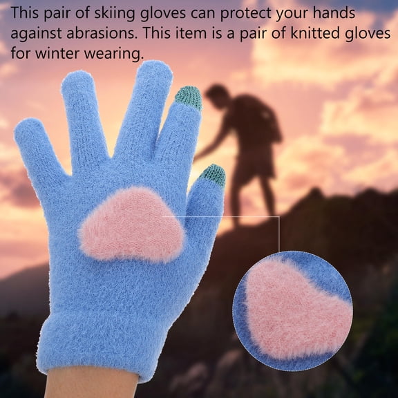 OULII 1Pair Blue Thick Warm Winter Knitting Gloves Featuring Stylish Design and Comfortable Fit