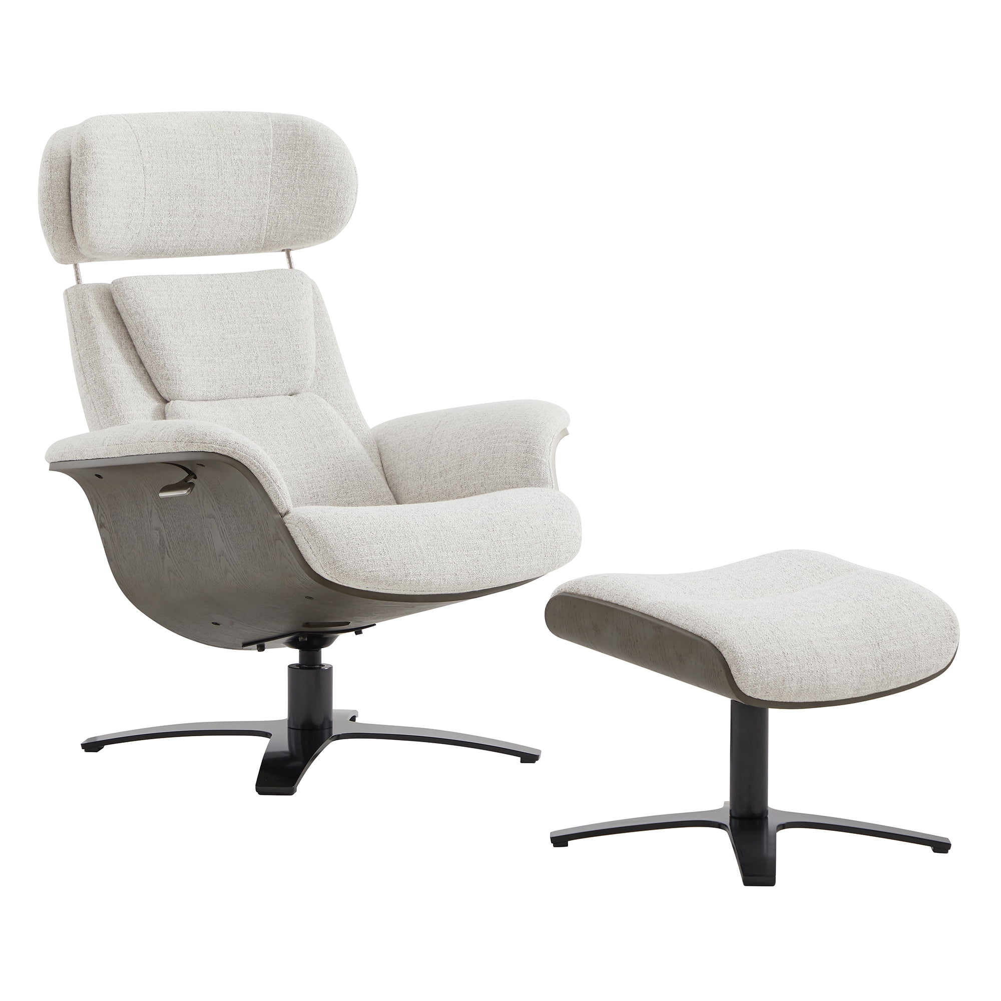 CHITA Swivel Recliner Chair with Ottoman Set & Adjustable Headrest, Fabric Lounge Accent Arm Chairs for Living Room Bedroom, Cloud