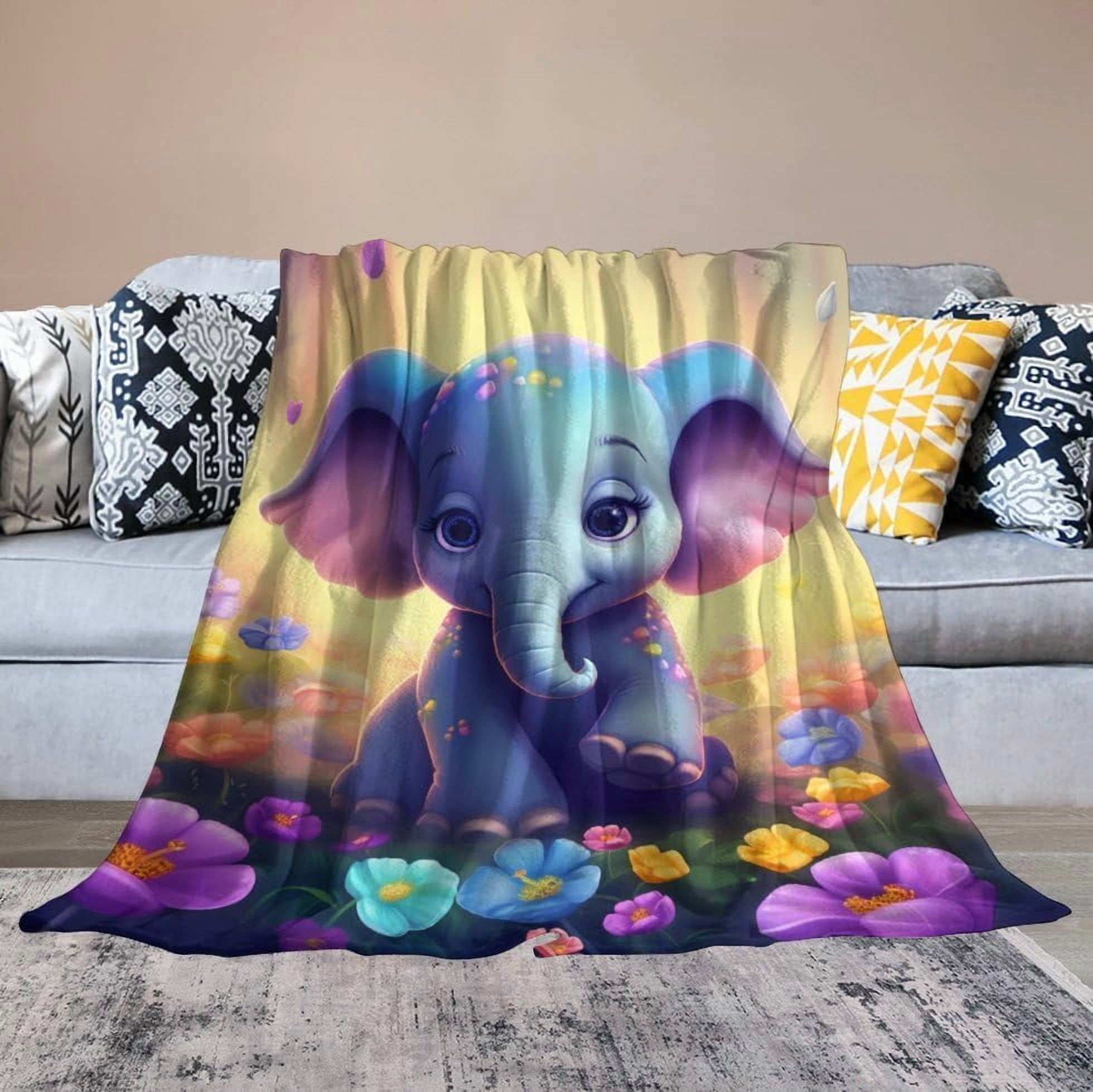Elephant Blanket Elephant Gifts for Girls Cute Little Elephant Throw Blanket for Kids Adults Soft Warm Cozy Fleece Blanket for Couch Sofa \u200bBed 50"x60"