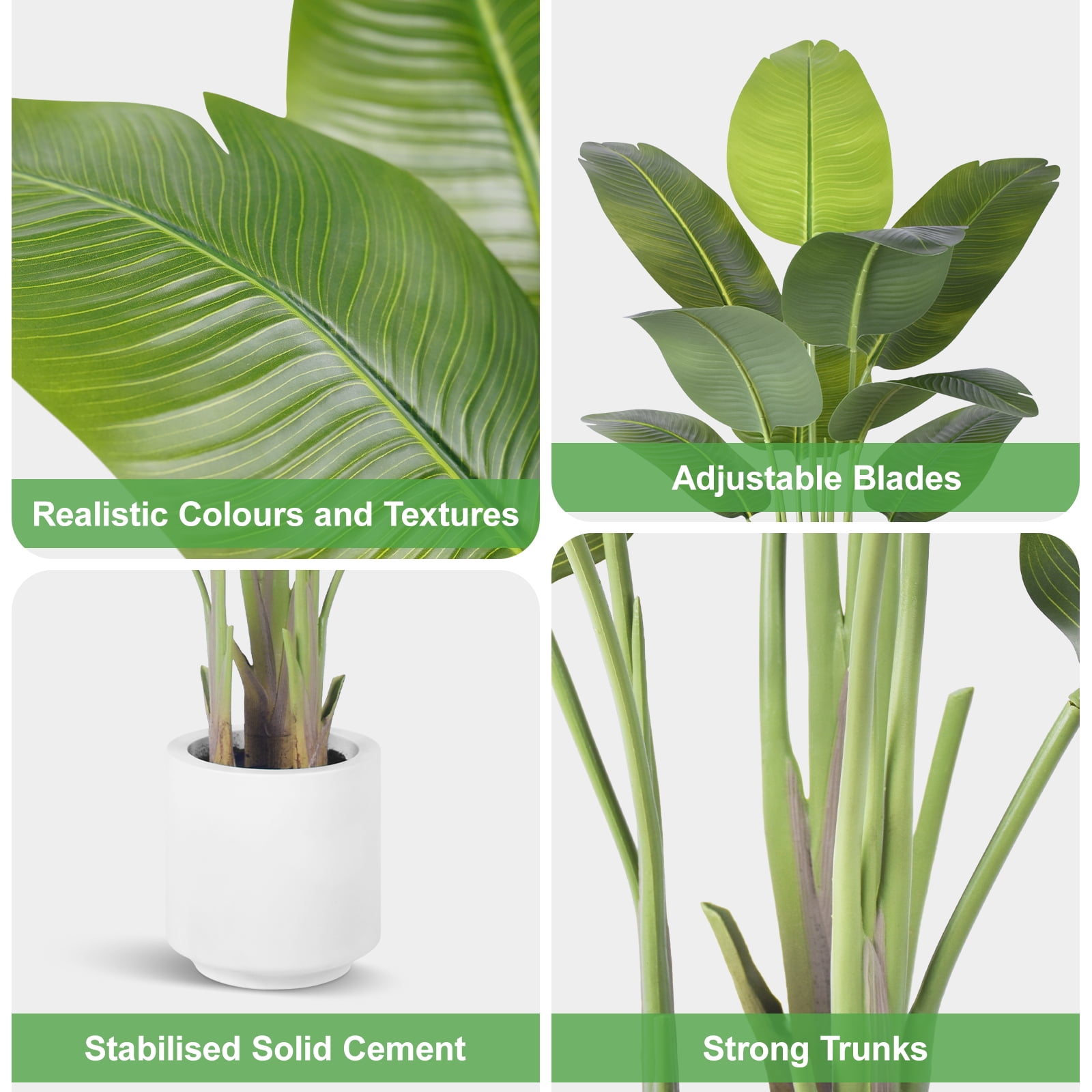 Artificial Bird of Paradise Plant 4Ft Tall Fake Tropical Palm Tree Large Fake Plants with 9 Silk Banana Leaves Faux Plant Indoor Decor Trees with White Pot for Home Bedroom Living Room Office